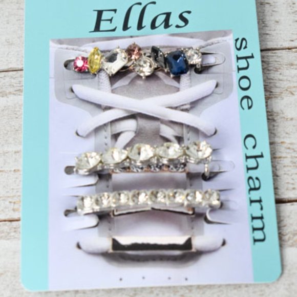 3PC Rhinestone Shoelace Silver Tone Sneaker Charm - Picture 4 of 10